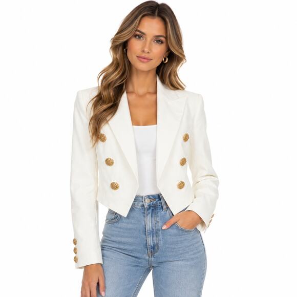 L'AGENCE Jackets & Blazers - NWT LAGENCE Ivory White Crop Blazer Gold Button Double Breast Size 6 Work Blazer
